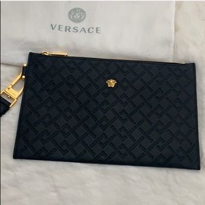 Versace Large Embossed Greek Key Clutch